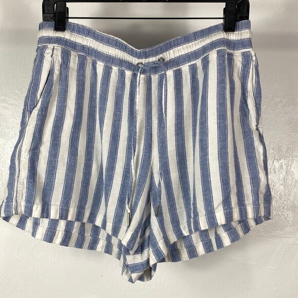 ❤️Last Chance GAP striped white & blue linen blend high rise short size L - Picture 1 of 10